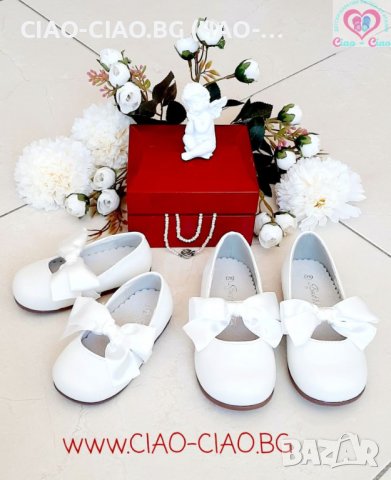 №19-№26, Бели официални бебешки обувки - Балеринки за момиче с панделка за кръщене или повод, снимка 2 - Бебешки обувки - 34155833