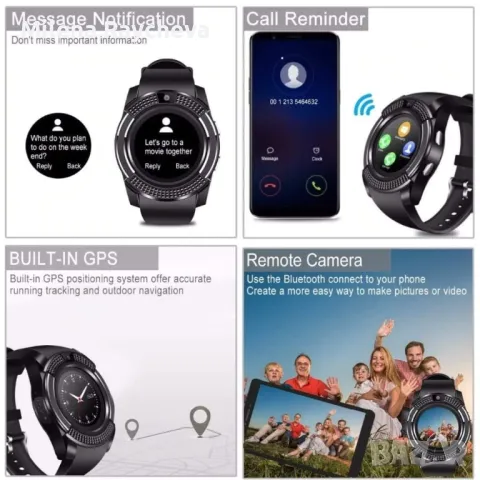 Смарт часовник Smart watch V8 с bluetooth, камера и SIM карта SMW46 , снимка 2 - Мъжки - 47907641