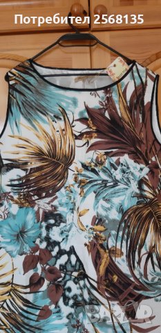 Разкошна Рокля от висококачествен Лен на красив принт на пера и цветя !НОВА с Етикет! !, снимка 2 - Рокли - 40853847