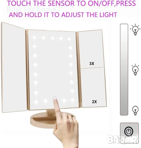 Огледало за грим с осветление deweisn с 3X/2X/1X увеличение, 21 LED светлини, снимка 6 - Други - 51148270