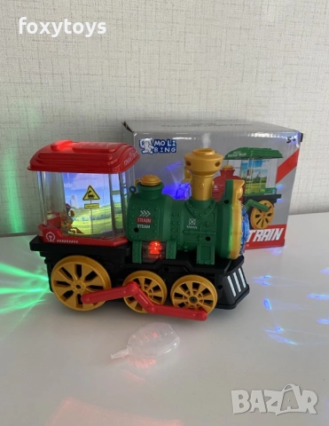Детски музикален локомотив с пушек, светлини и въртящи се картинки