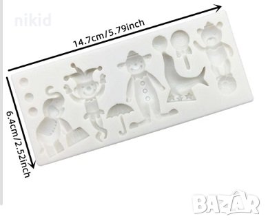 Цирк Клоун палячо тюлен слон животни силиконов молд форма фондан гипс декор , снимка 2 - Форми - 42082315