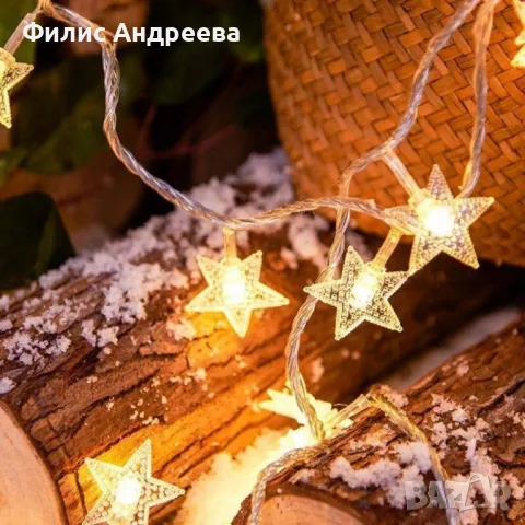 Светещи коледни LED лампички със звездички с щепсел., снимка 1