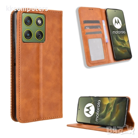 Кожен Ретро Калъф за Motorola Edge 70 5G -Магнитно затваряне, Държач за Карти и Стойка, вкл. Протект, снимка 4 - Калъфи, кейсове - 52399672