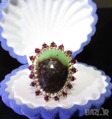 925 сребърен пръстен с хризопрас 17 карат, камък 2x14мм, общо тегло 9.2гр., снимка 1