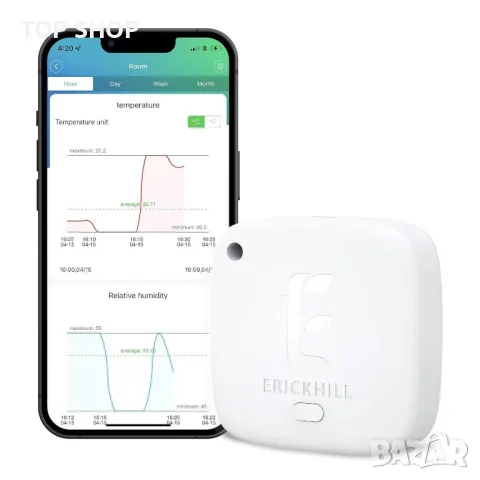 ERICKHILL Хигрометър и Термометър ET 301, Bluetooth, снимка 11 - Други - 48648247