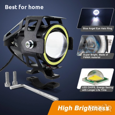 Мотоциклетни фарове Cree U7 LED фарове за мъгла, дневни светлини с бели ангелски очи, снимка 5 - Части - 54192123