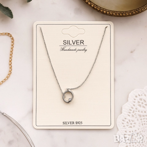 Класическо сребърно колие с кръгла висулка, снимка 7 - Колиета, медальони, синджири - 51926355