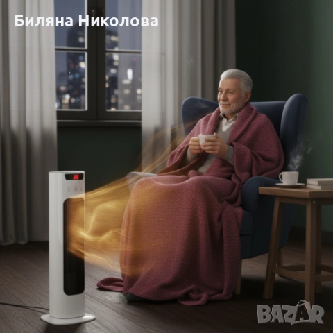 Вертикален керамичен отоплител с дистанционно и защита от прегряване, снимка 2 - Отоплителни печки - 52535054