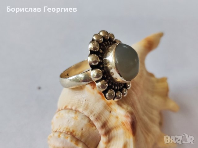 Сребърен пръстен с лунен камък, снимка 2 - Пръстени - 44366909