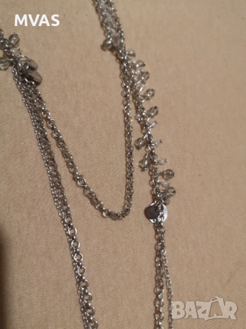 Нов двуредов дълъг гердан сребрист, снимка 2 - Колиета, медальони, синджири - 53181689