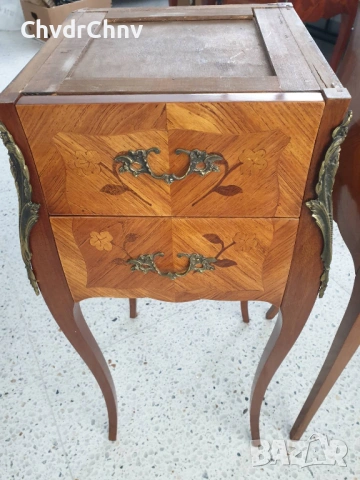 2бр-чифт стари френски дървени конзолни масички-шкафчета за легло, снимка 7 - Шкафове - 54091738