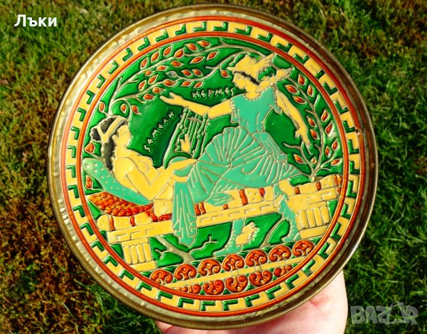 Бронзова чиния,пано с Хермес,емайли Клоазон. , снимка 4 - Антикварни и старинни предмети - 30563316