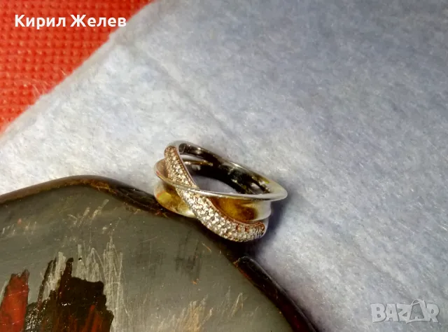 ЕЛЕГАНТЕН АРТ ПОЗЛАТЕН СКЪПОЦЕНЕН СРЕБЪРЕН ПРЪСТЕН СРЕБРО 925 с БЯЛА и ЖЪЛТА ПОЗЛАТА и ЦИРКОНИ 30558, снимка 12 - Пръстени - 49886811