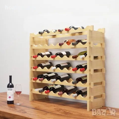 ПРОМОЦИЯ Стойка за вино от естествена дървесина ( 48 бутилки ) 10BFLCBY-WS6848M, снимка 3 - Етажерки - 49739055