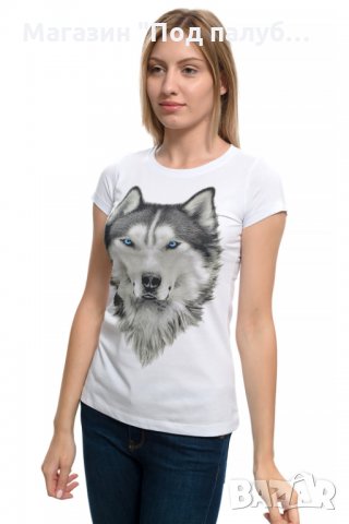 Нова дамска тениска с дигитален печат Хъски със сини очи, снимка 5 - Тениски - 29964751