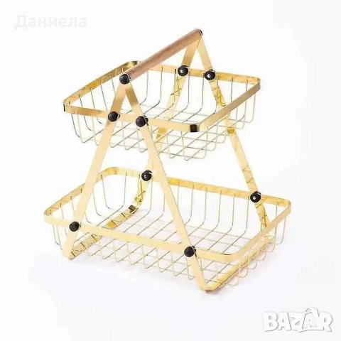 Двуетажна метална поставка за плодове Cheffinger – златист дизайн, компактна и стабилна, снимка 6 - Други стоки за дома - 53180847