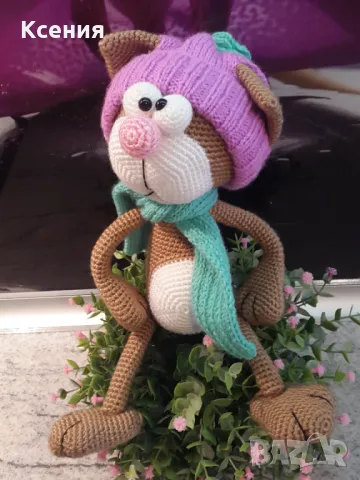 Подаръци за Св. Валентин. Плетена играчка Котка /Марсик/, Ръчно изработена, снимка 14 - Плюшени играчки - 48055111