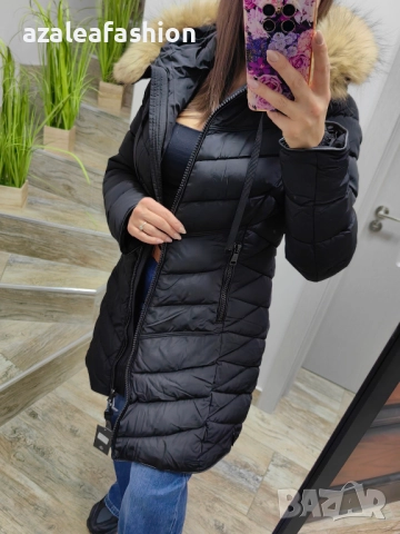 Дълго зимно яке с естествен косъм черно, снимка 7 - Якета - 52686595