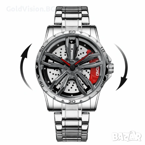 BINBOND Wheel Silver Red – мъжки спортен часовник с въртяща джанта