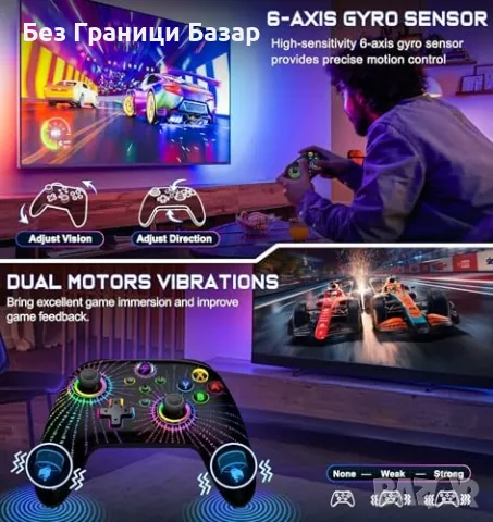 Нов Безжичен Контролер за Switch RGB Светлини Turbo и Вибрация за игри, снимка 3 - Друга електроника - 50033159