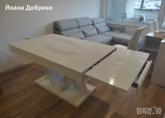 Дървена бяла трапезна маса, снимка 5 - Маси - 56408875