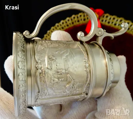 Халба от калай с красиви селски картини, снимка 12 - Антикварни и старинни предмети - 47417485