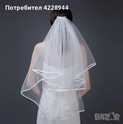 Млечно бял воал за сватба 60-80 см, асиметричен, сватбен булчински було, снимка 4 - Сватбени аксесоари - 51461635