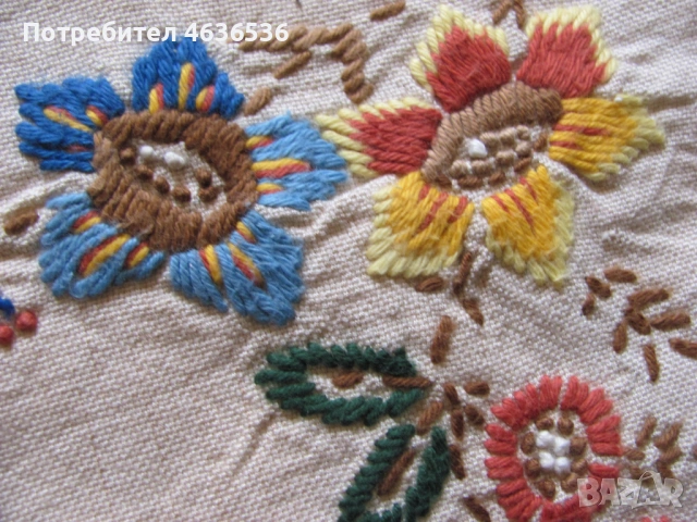 Винтидж ленена възглавница -ръчна бродерия, 58х45см., снимка 5 - Възглавници - 53255426