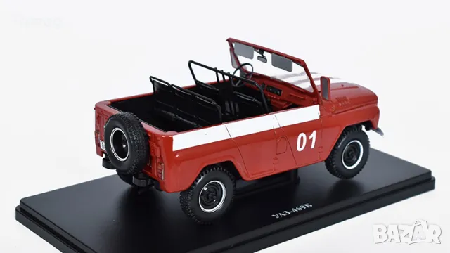 Метална кола UAZ 469B Пожарна служба / УАЗ, 1972, Hachette, мащаб 1:24, червен цвят, ABACR064, снимка 4 - Колекции - 47762746