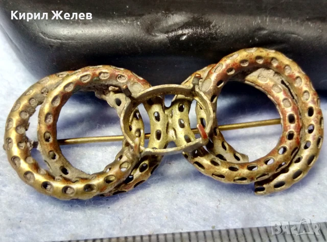 СТАРИННА МЕДНА РЕТРО БРОШКА с ГНЕЗДО За ВГРАЖДАНЕ на КАМЪК КРИСТАЛ ПЕРЛА АЖУРНА РЪЧНА РАБОТА 40433