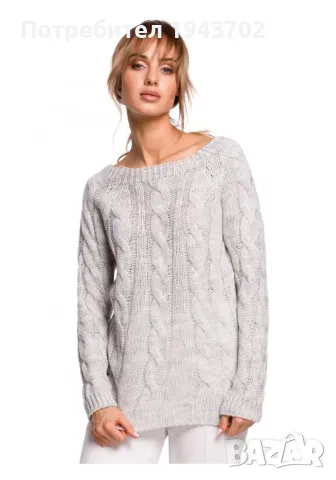 Дамски пуловер с лодка деколте в сив цвят M511, снимка 1