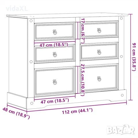 vidaXL Скрин Corona, 112x48x91 см, бор масив, снимка 9 - Скринове - 56147473