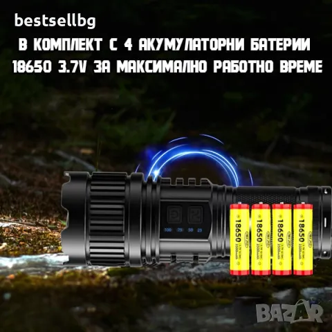 Мощен ЛЕД фенер акумулаторен лазерен прожектор зарядно USB лов риболов, снимка 6 - Къмпинг осветление - 47690018