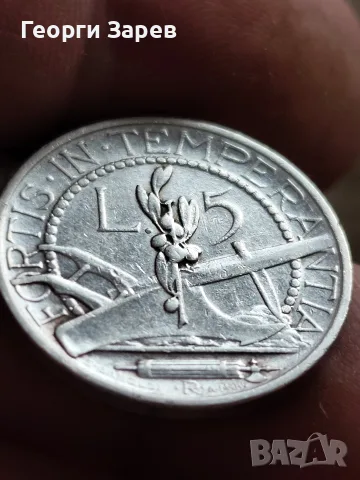5 лири 1935 год,Сан Марино, сребро, тегло 5.00 гр, проба 835/1000, снимка 6 - Нумизматика и бонистика - 55971216