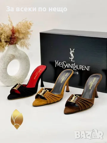 Yves Saint Laurent Дамски Велурени Чехли На Ток - Различни Цветове Код SEM-618