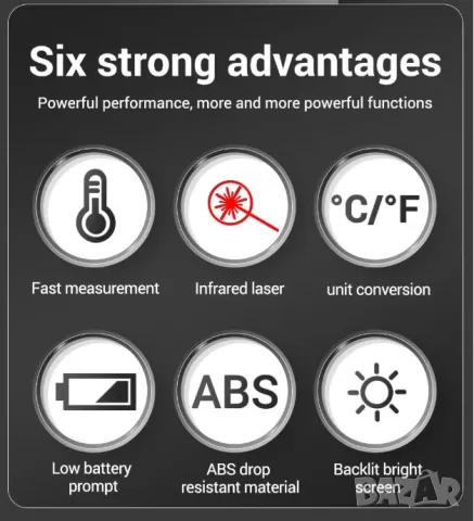 Термодетектор Пирометър Безконтактен Термограф Инфрачервен Термометър с Лазерно Насочване -50°~400°C, снимка 4 - Измервателни инструменти - 48101331
