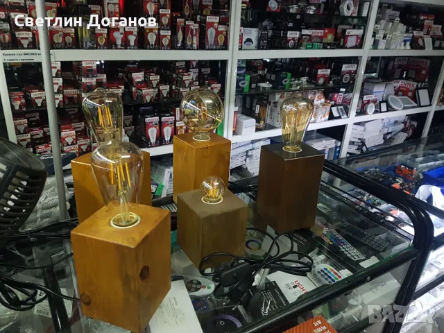 Настролна лампа нощна лампа дърво битова Е27, снимка 7 - Настолни лампи - 49995458