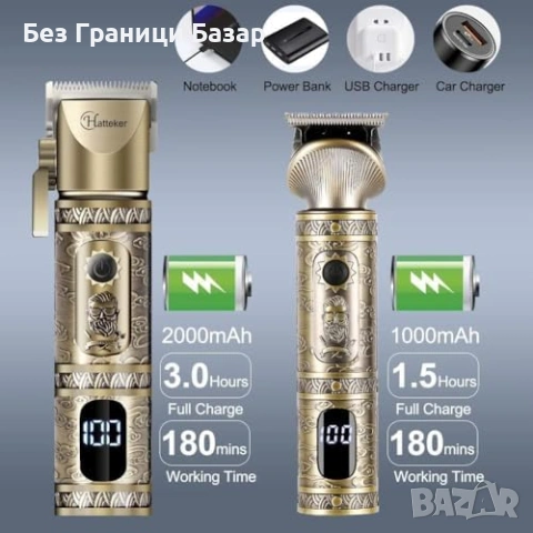 Нов мъжки Безжичен комплект машинка тример за брада нос LED дисплей Идеален подарък, снимка 7 - Машинки за подстригване - 54233656