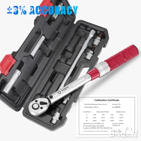 Динамометричен ключ / Тресчотка Vanpo 3/8 инча, 5-60 Nm, ±3 процента точност с 250 mm удължител..., снимка 2 - Ключове - 50493407