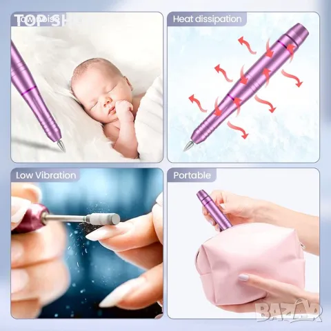 Професионални пили за нокти 20 000 RPM,11 свредла,комплект за маникюр и педикюрс регулируема скорост, снимка 6 - Маши за коса - 48647772