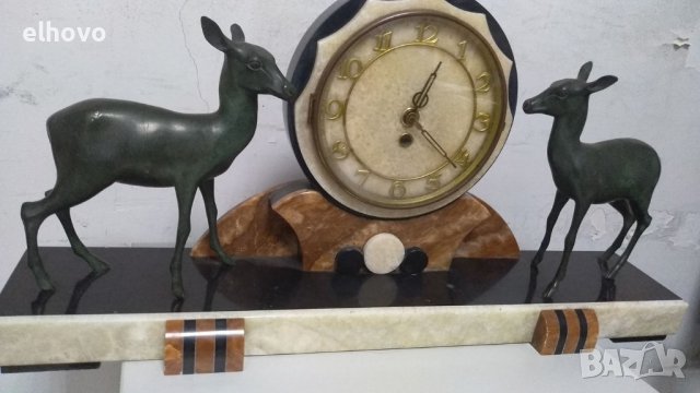 Часовник с бронзови фигури на елени, снимка 4 - Антикварни и старинни предмети - 36713699