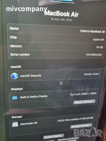 Лаптоп Apple Macbook Air 15" 2025, M4, 16GB RAM, 512 GB Гaранция!!!, снимка 13 - Лаптопи за работа - 56105238