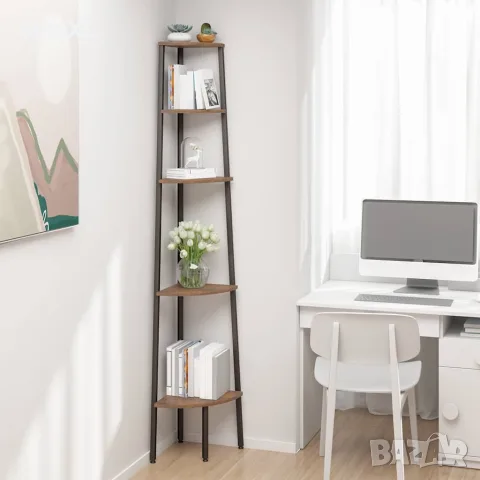 vidaXL Ъглова етажерка с 5 рафта Тъмнокафяво и черно 45,5x31,5x180 см, снимка 2 - Етажерки - 56147063