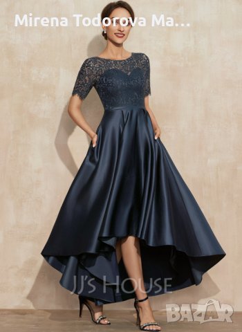 Абитуриентскa рокляAсиметрична сатенена дантела EU 42, XL Цвят  Dysty blue -пепеляво сиво. , снимка 5 - Рокли - 36669839