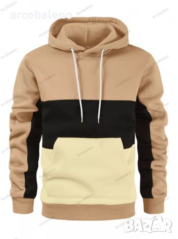 Мъжки суичър с полар с цветни блокове и качулка, 6цвята, снимка 2 - Суичъри - 39139837