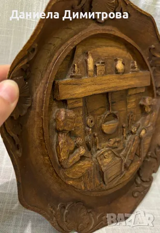 Ретро стенна чиния, дърворезба , снимка 2 - Колекции - 50042283