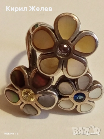 Артистичен сребърен пръстен венчелистчета с Кралски Седеф и кристали Арт бижу 19962, снимка 10 - Пръстени - 52982502