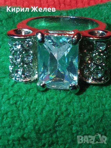 КРАСИВ БЛЕСТЯЩ ПОСРЕБРЕН АРТ ПРЪСТЕН с ОГРОМЕН ЮВЕЛИРНО ФАСЕТИРАН ЦИРКОН 20816