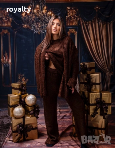 Кафяв Дамски Комплект С Шал , снимка 3 - Шалове - 52816120